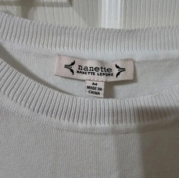 Nanette Lepore White Knit Sweater w/ Layered Chiffon Ruffle Sleeves, EUC! - Picture 9 of 10